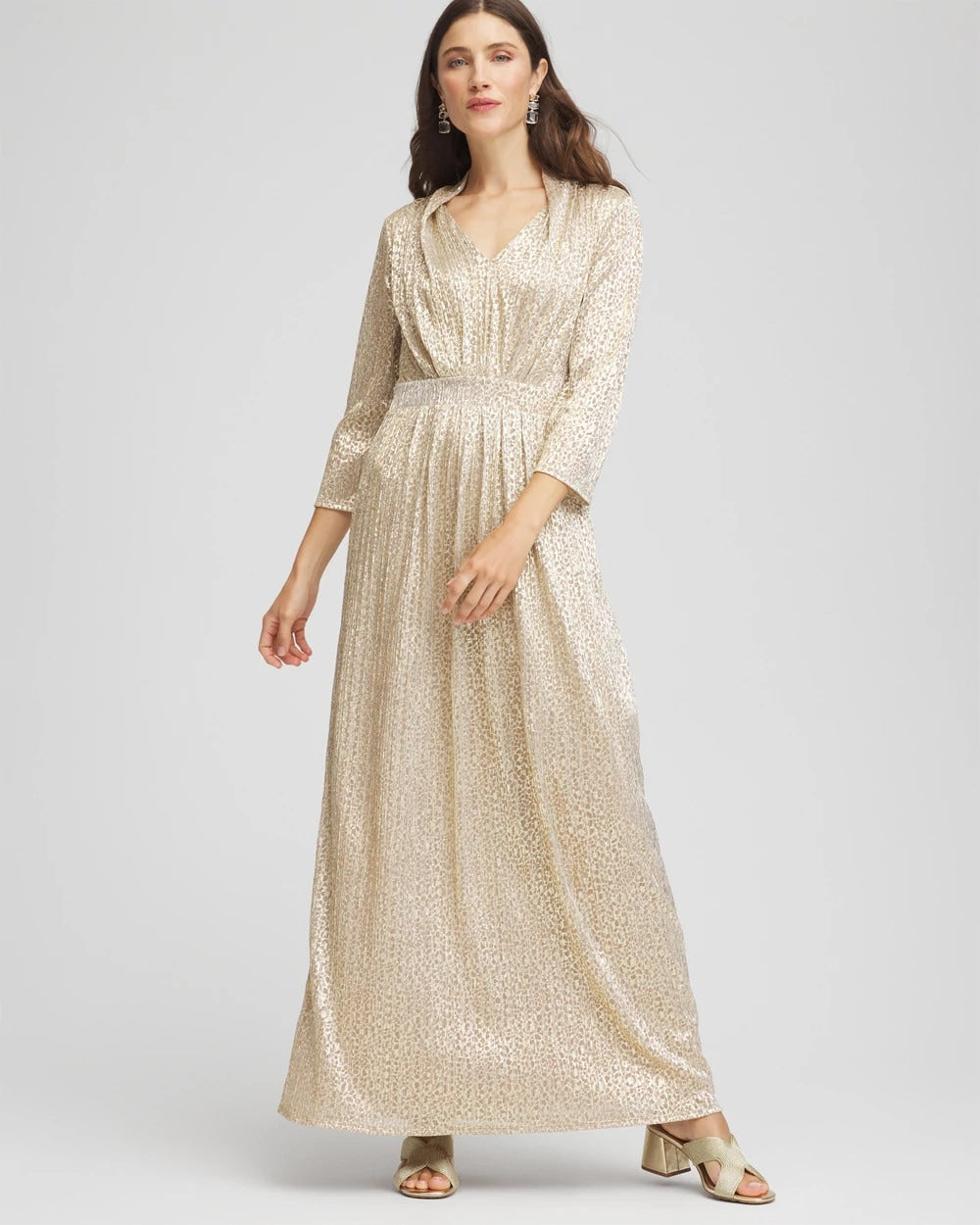 Chico's Trending | Metallic Knit Pleated Maxi Dress
