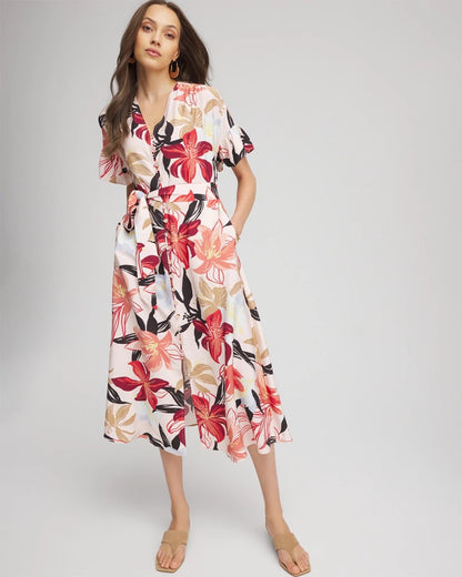 Chico's Featured | Tonal Floral Ruffle-Sleeved Midi Dress