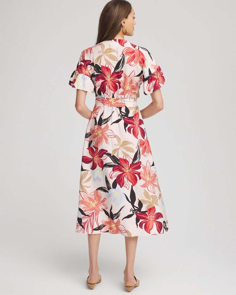 Chico's Featured | Tonal Floral Ruffle-Sleeved Midi Dress