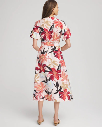 Chico's Featured | Tonal Floral Ruffle-Sleeved Midi Dress
