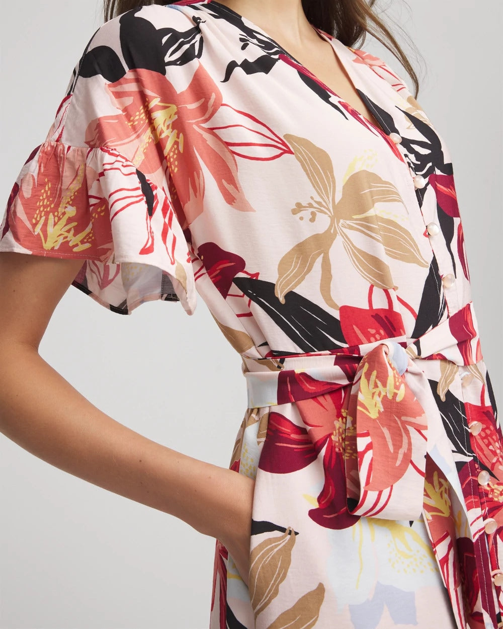 Chico's Featured | Tonal Floral Ruffle-Sleeved Midi Dress