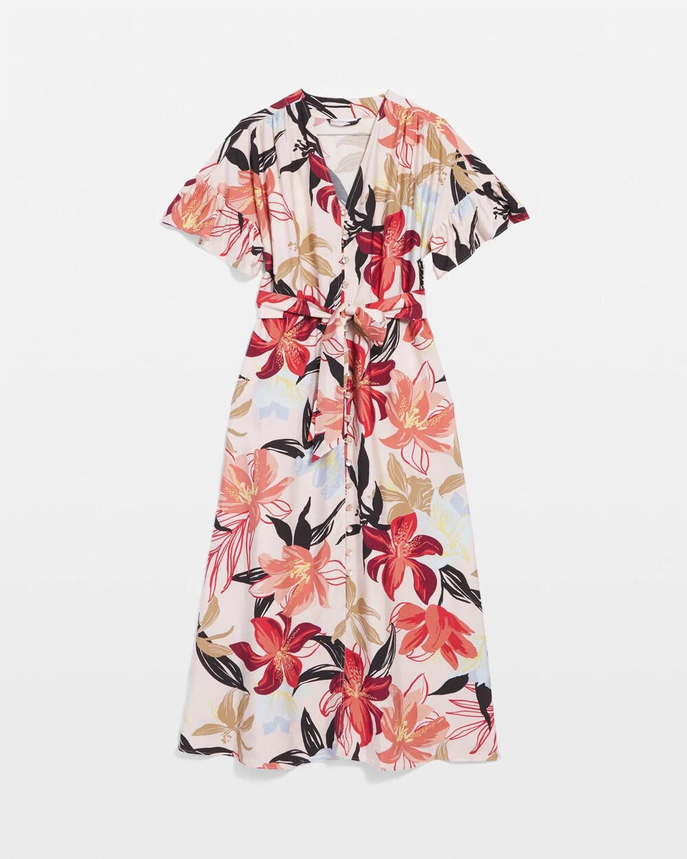 Chico's Featured | Tonal Floral Ruffle-Sleeved Midi Dress