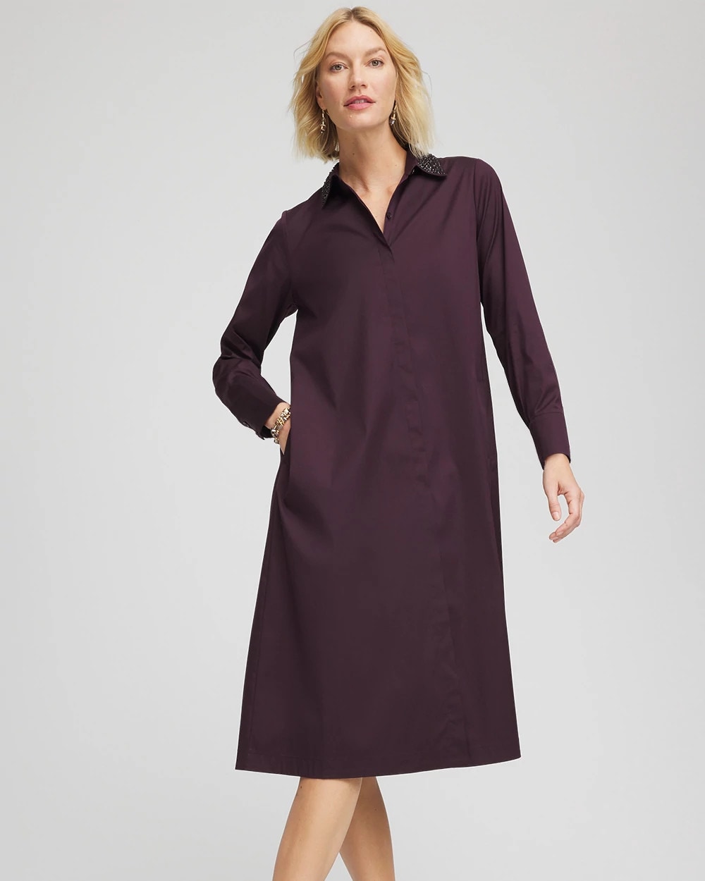 Chico's Quality | Sequin Collar Midi Shirtdress