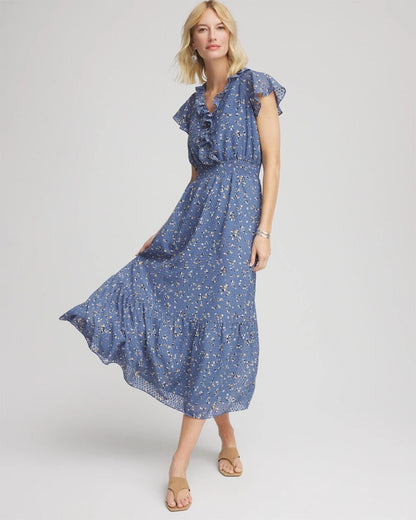 Chico's Special Offer | Textured Ruffled-Placket Maxi Dress