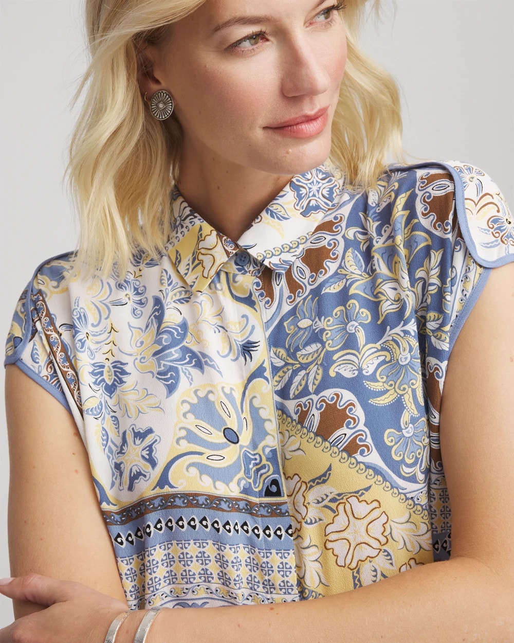 Chico's Premium | Floral Patchwork Short Shirtdress