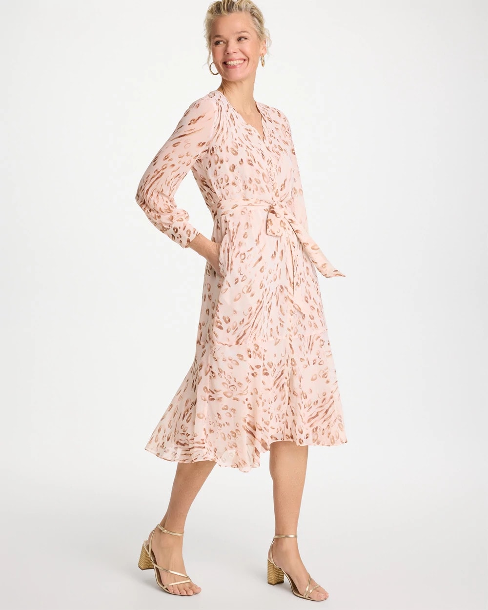 Chico's Exclusive | Cheetah Georgette Tie Shirtdress