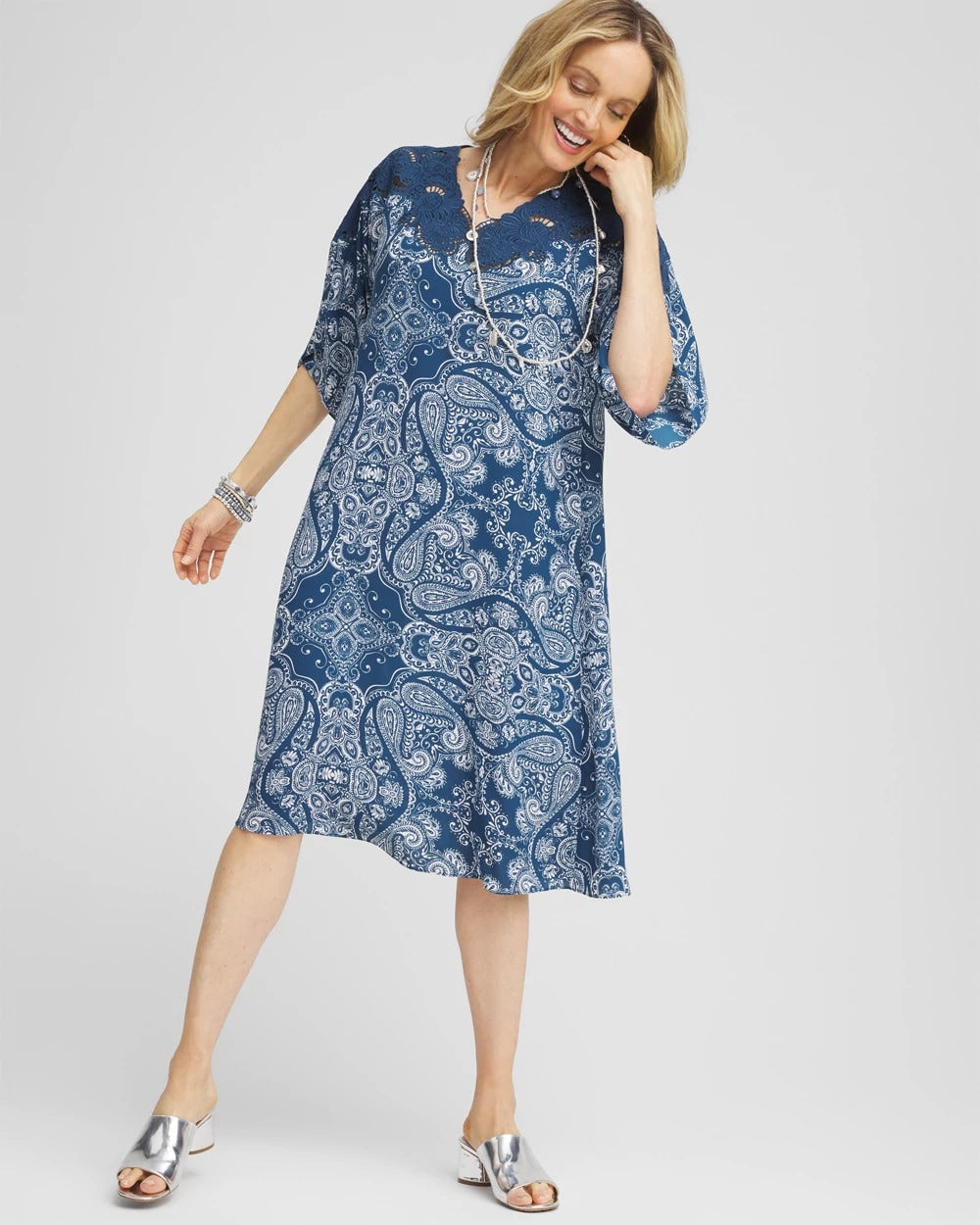 Chico's Recommended | Crepe Lace-Neck Dress