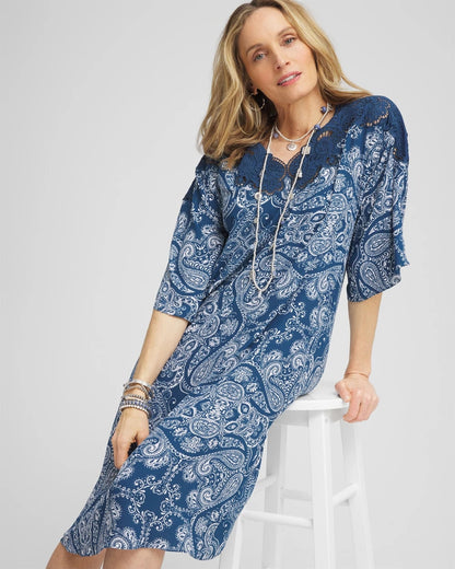 Chico's Recommended | Crepe Lace-Neck Dress