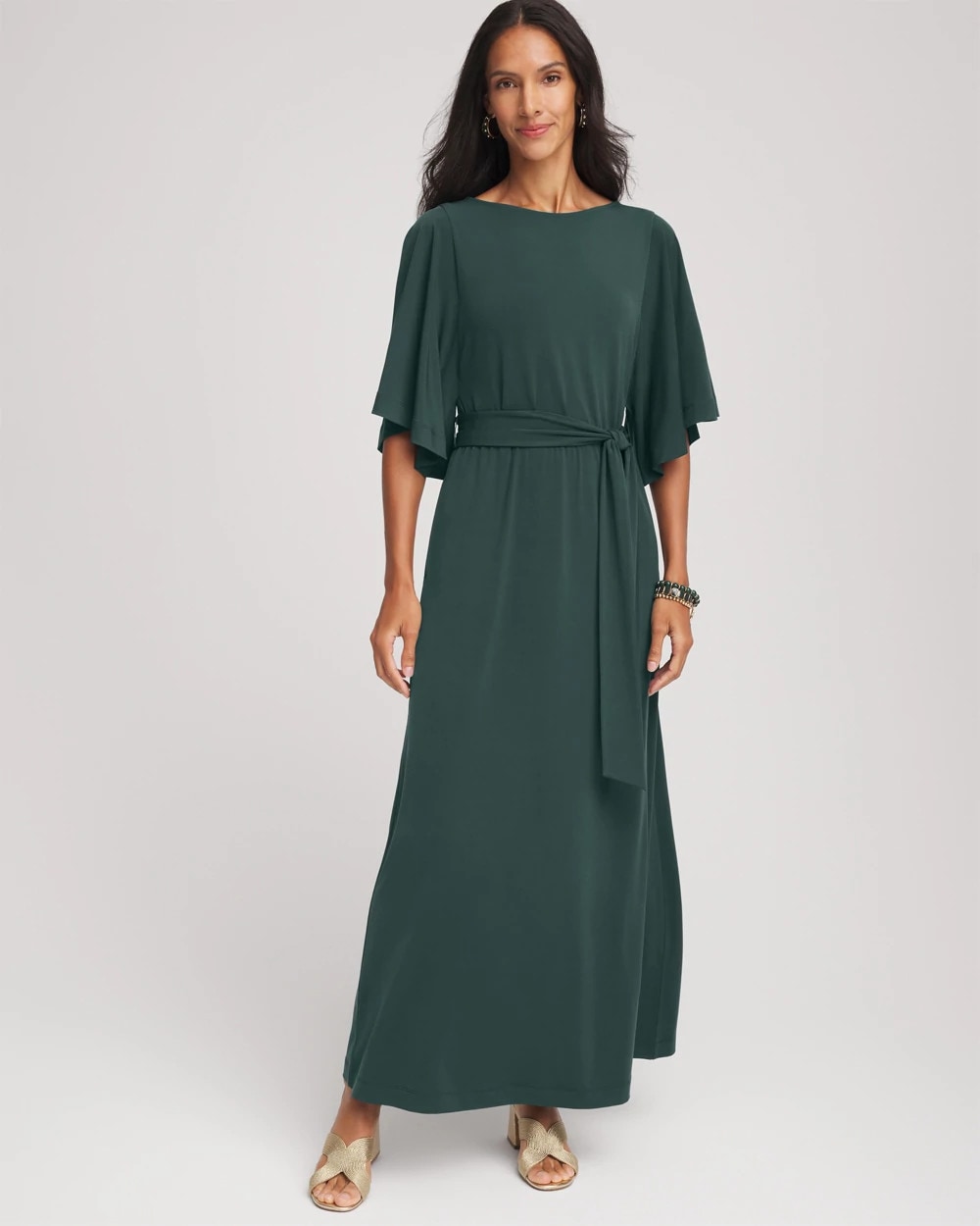Chico's Trending | Belted Flutter-Sleeve Maxi Dress