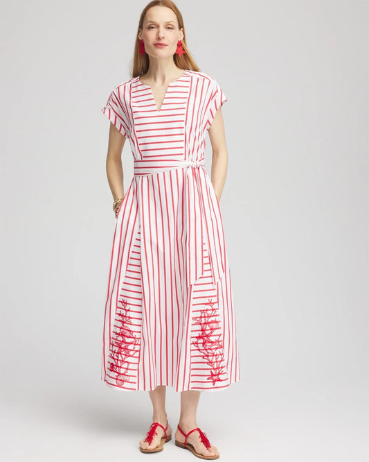 Chico's Classic | Embroidered Godet Striped Maxi Dress