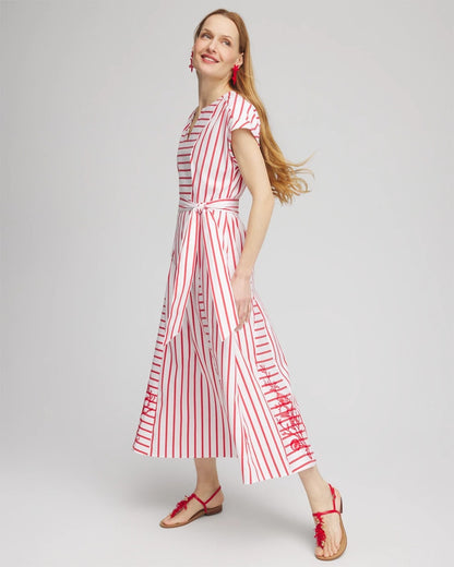 Chico's Classic | Embroidered Godet Striped Maxi Dress