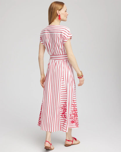 Chico's Classic | Embroidered Godet Striped Maxi Dress