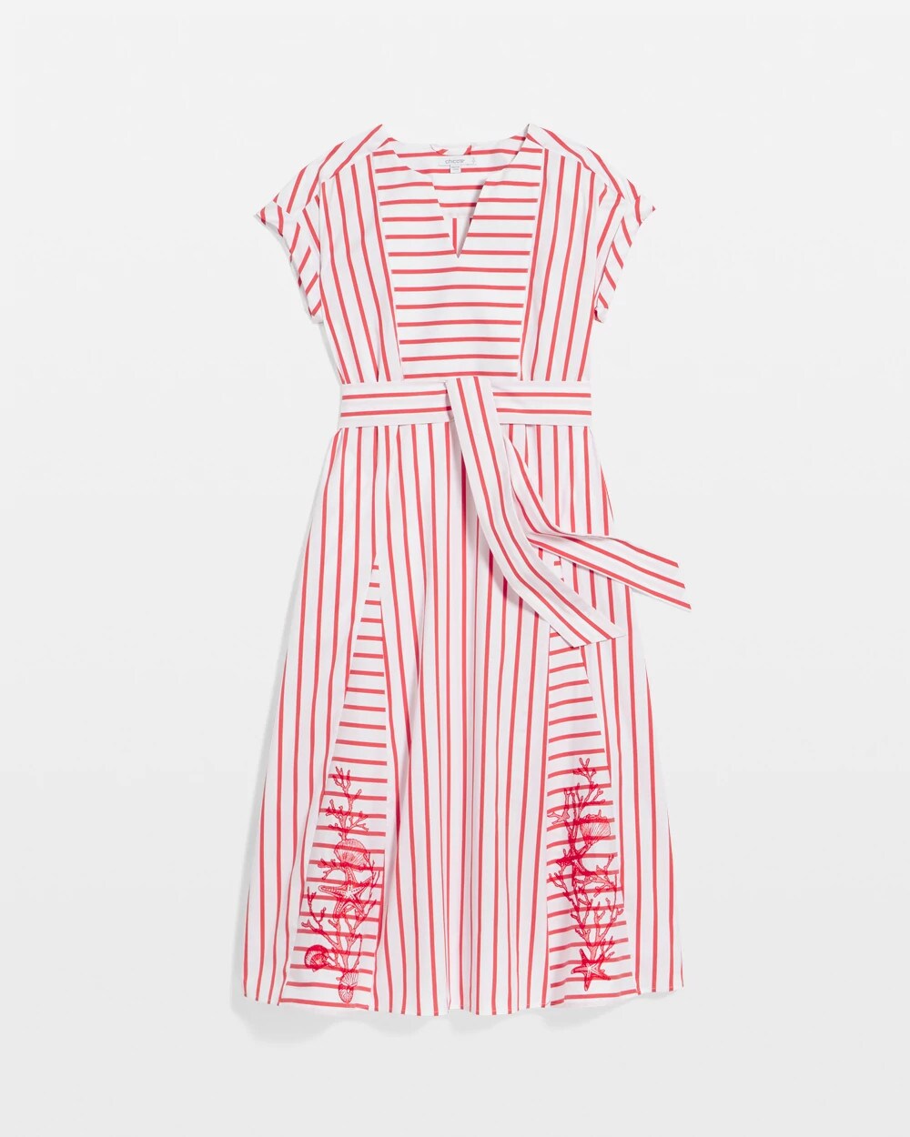 Chico's Classic | Embroidered Godet Striped Maxi Dress