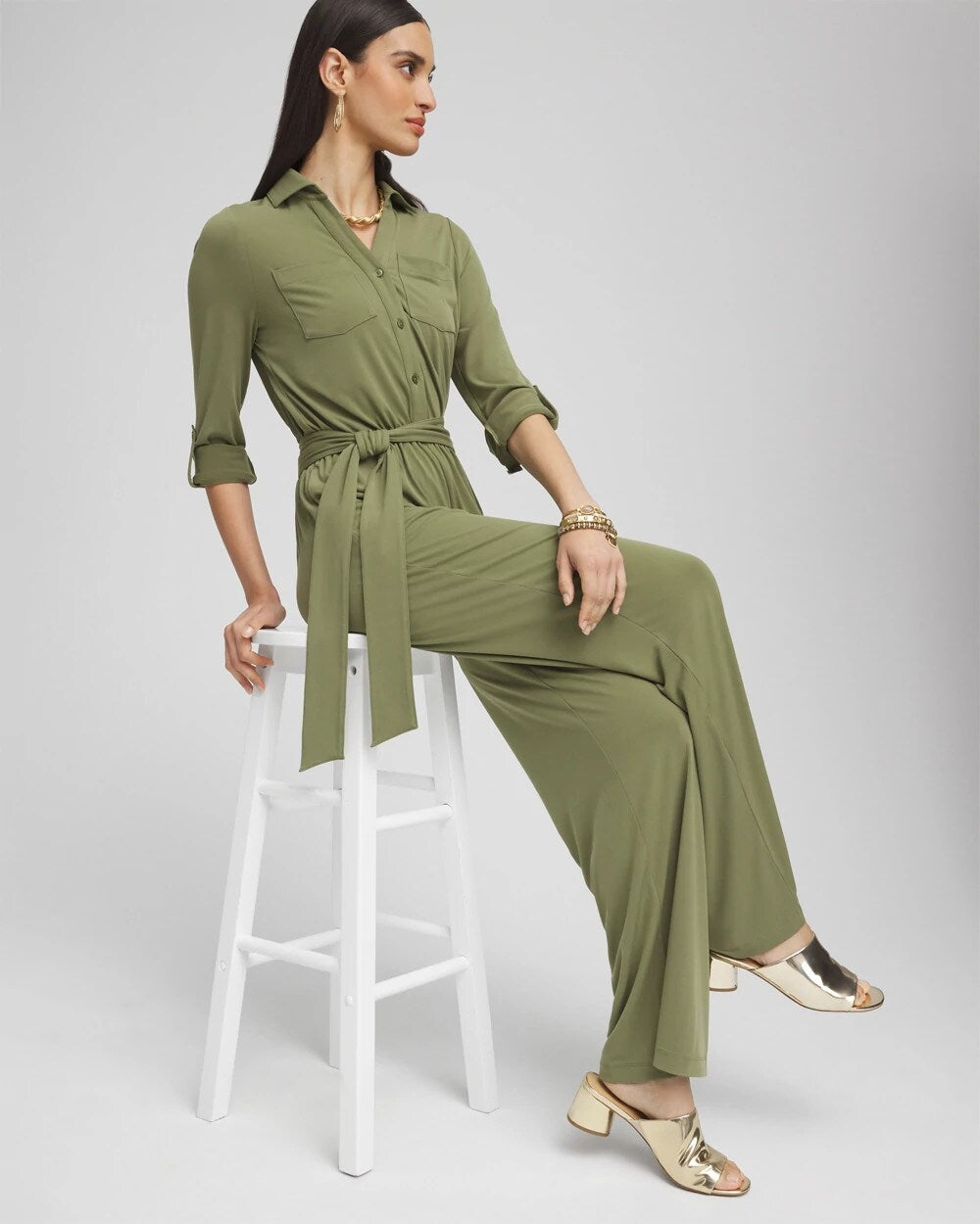 Chico's New | Belted Jersey Maxi Jumpsuit