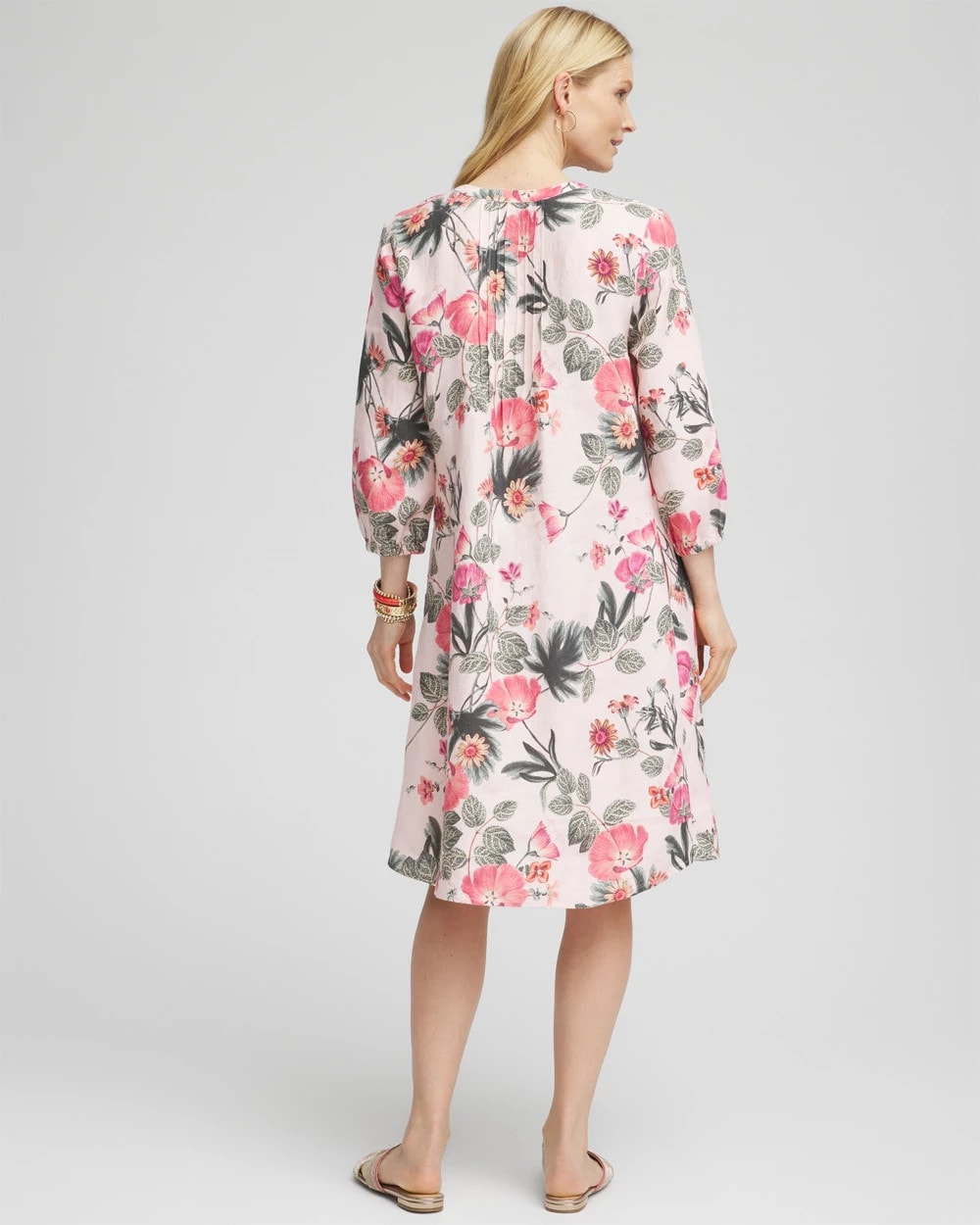 Chico's Latest | Floral Linen Pintuck 3/4 Sleeved Dress