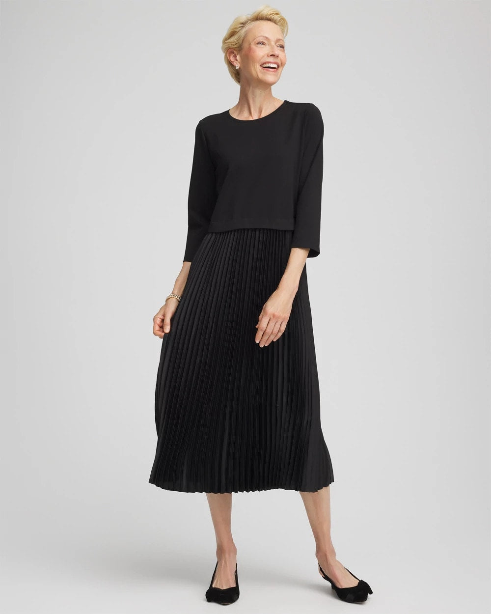 Chico's Great Value | Satin-Knit Pleated Maxi Dress
