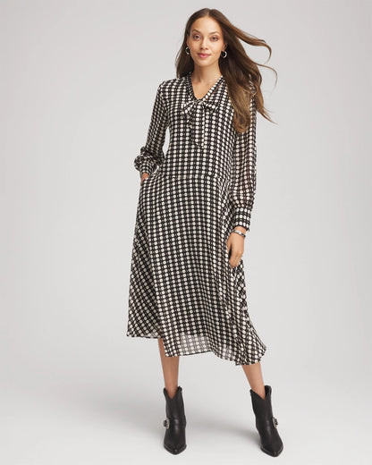 Chico's Trusted | Chiffon Clip-Dot Tie-Neck Dress