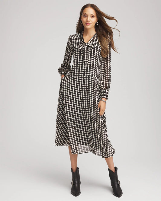 Chico's Trusted | Chiffon Clip-Dot Tie-Neck Dress