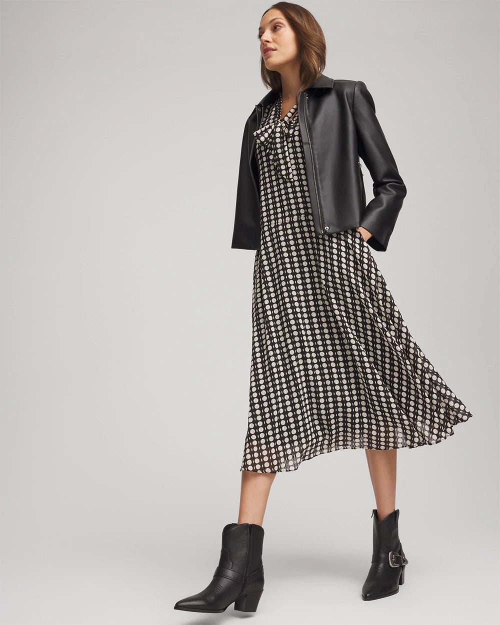 Chico's Trusted | Chiffon Clip-Dot Tie-Neck Dress