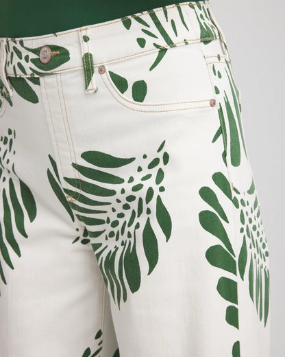 Chico's Signature | Palm-Frond-Motif Pull-On Wide-Leg Cropped Jeans