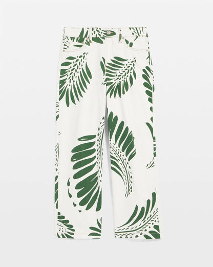 Chico's Signature | Palm-Frond-Motif Pull-On Wide-Leg Cropped Jeans