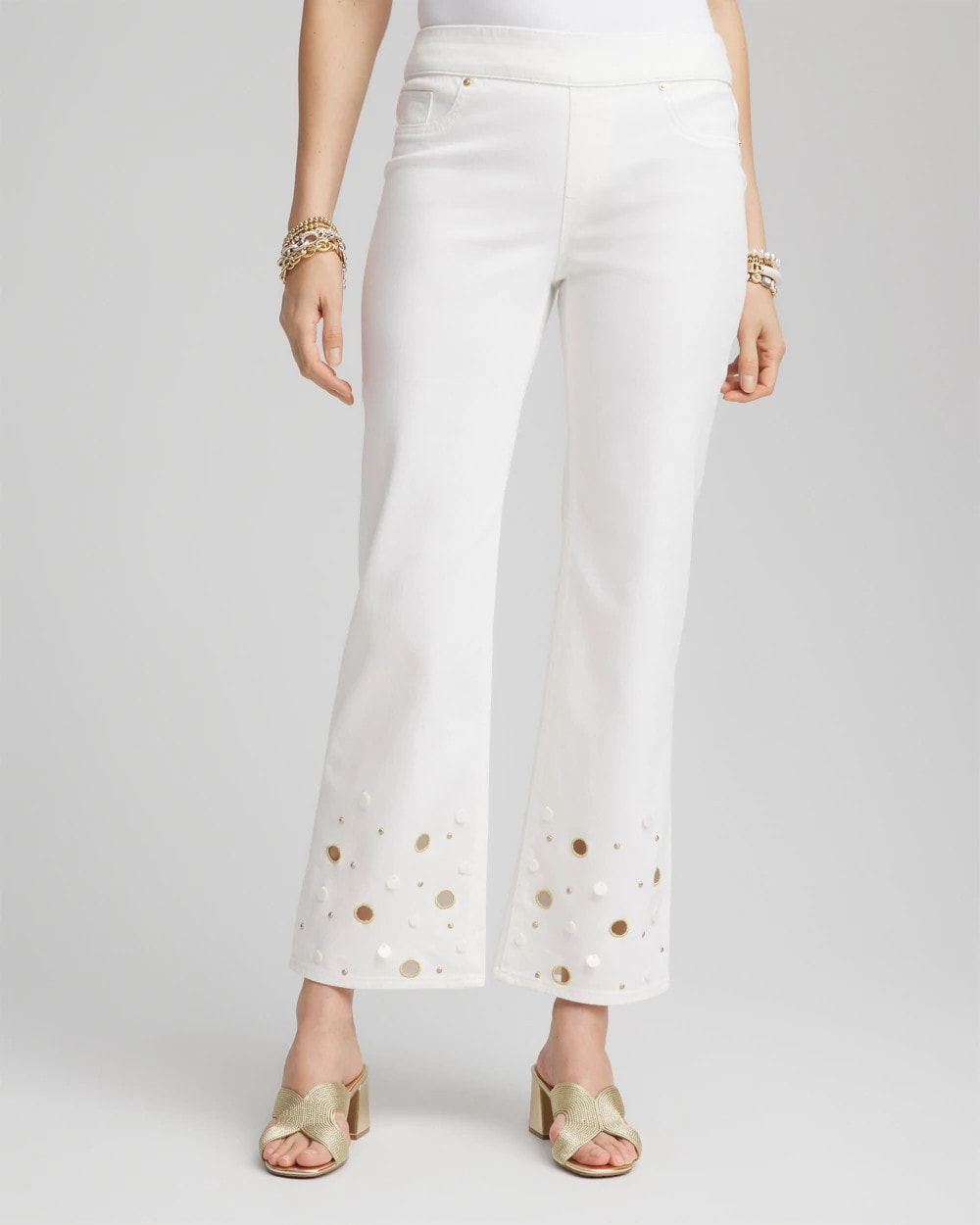 Chico's Hot Sale | Pull-On Embellished Straight-Leg Cropped Jeans