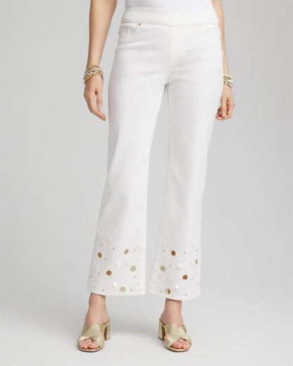 Chico's Hot Sale | Pull-On Embellished Straight-Leg Cropped Jeans