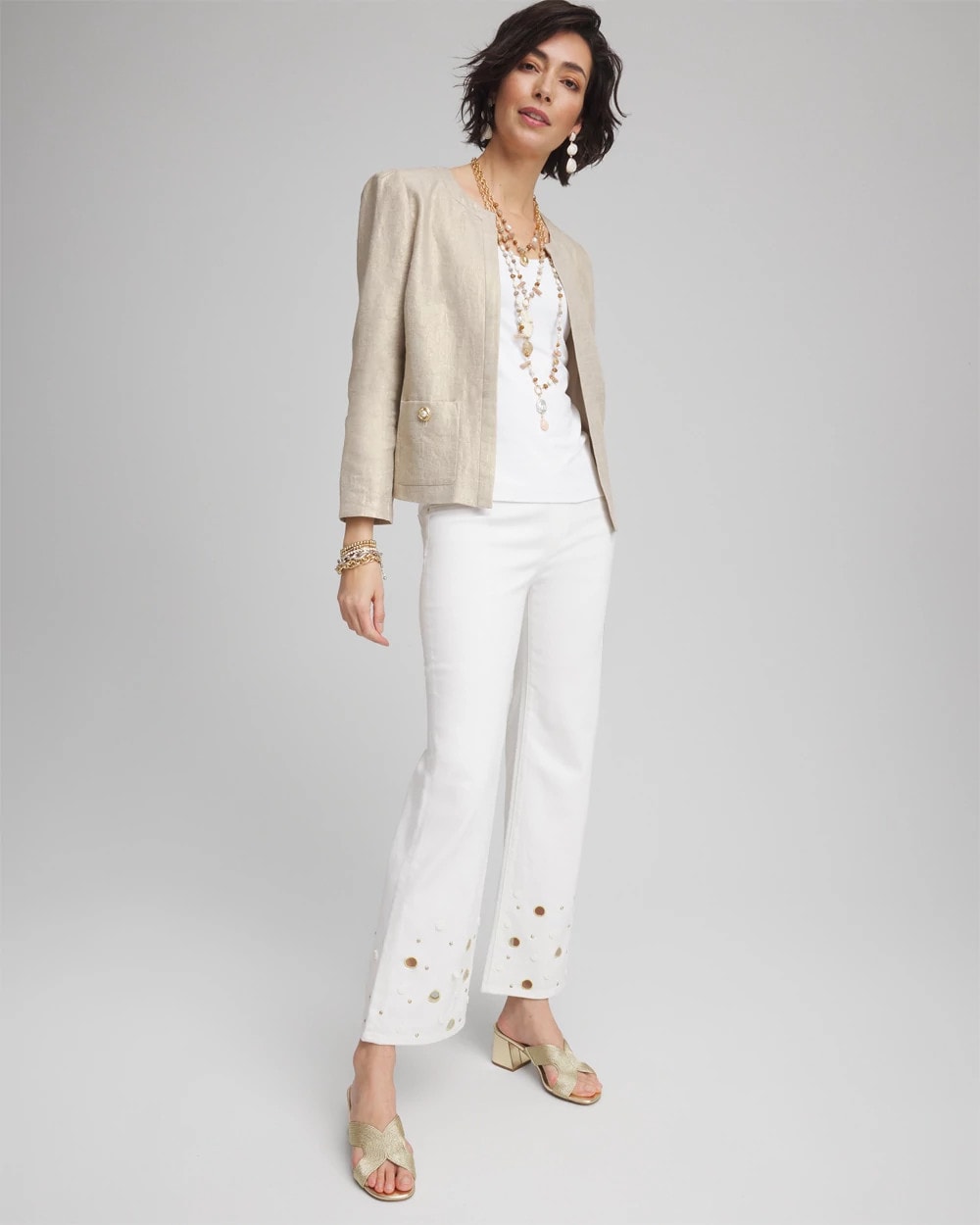 Chico's Hot Sale | Pull-On Embellished Straight-Leg Cropped Jeans