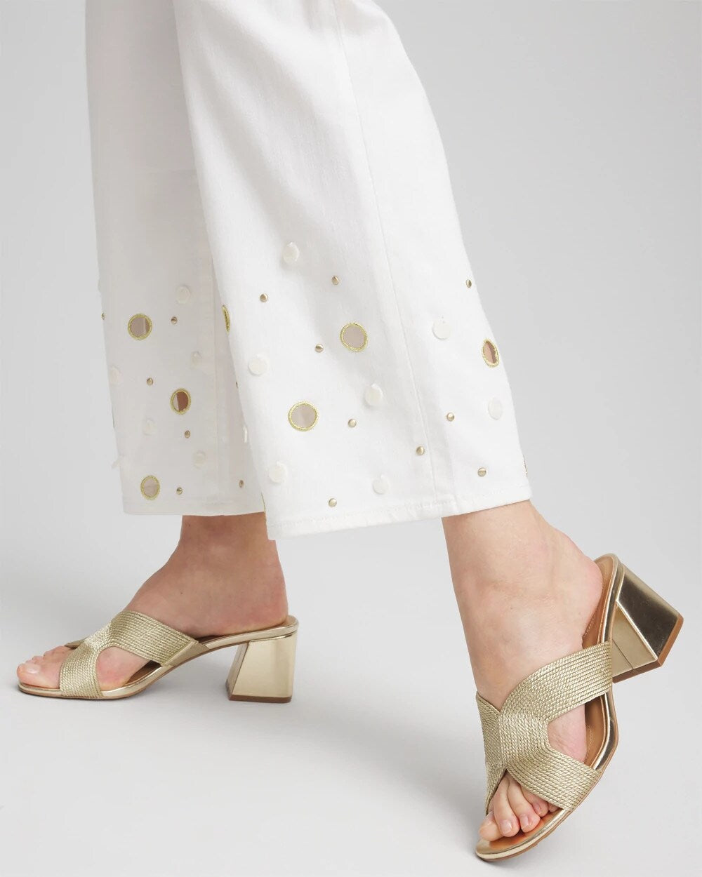 Chico's Hot Sale | Pull-On Embellished Straight-Leg Cropped Jeans