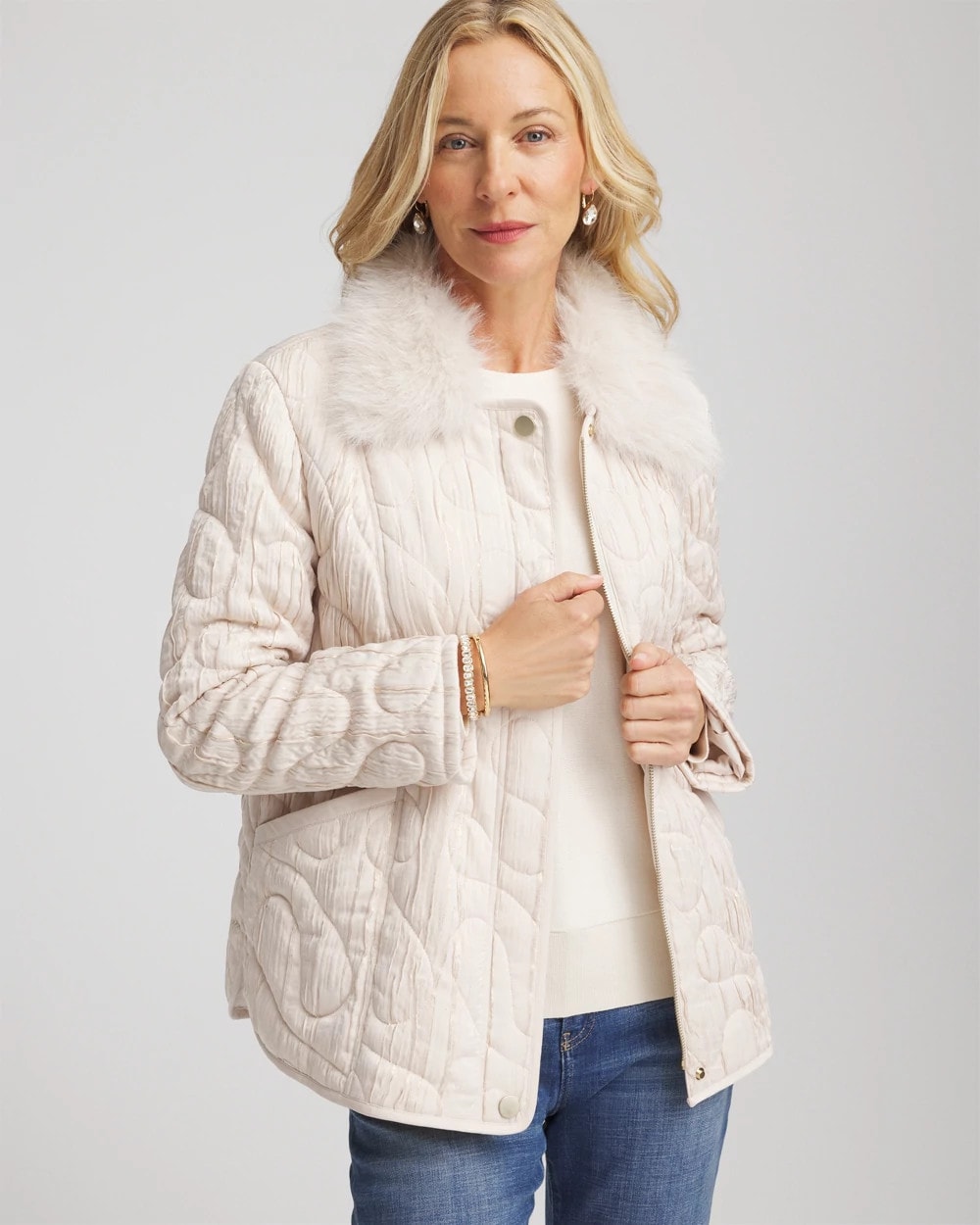Chico's Value | Quilted Faux Fur Collar Jacket