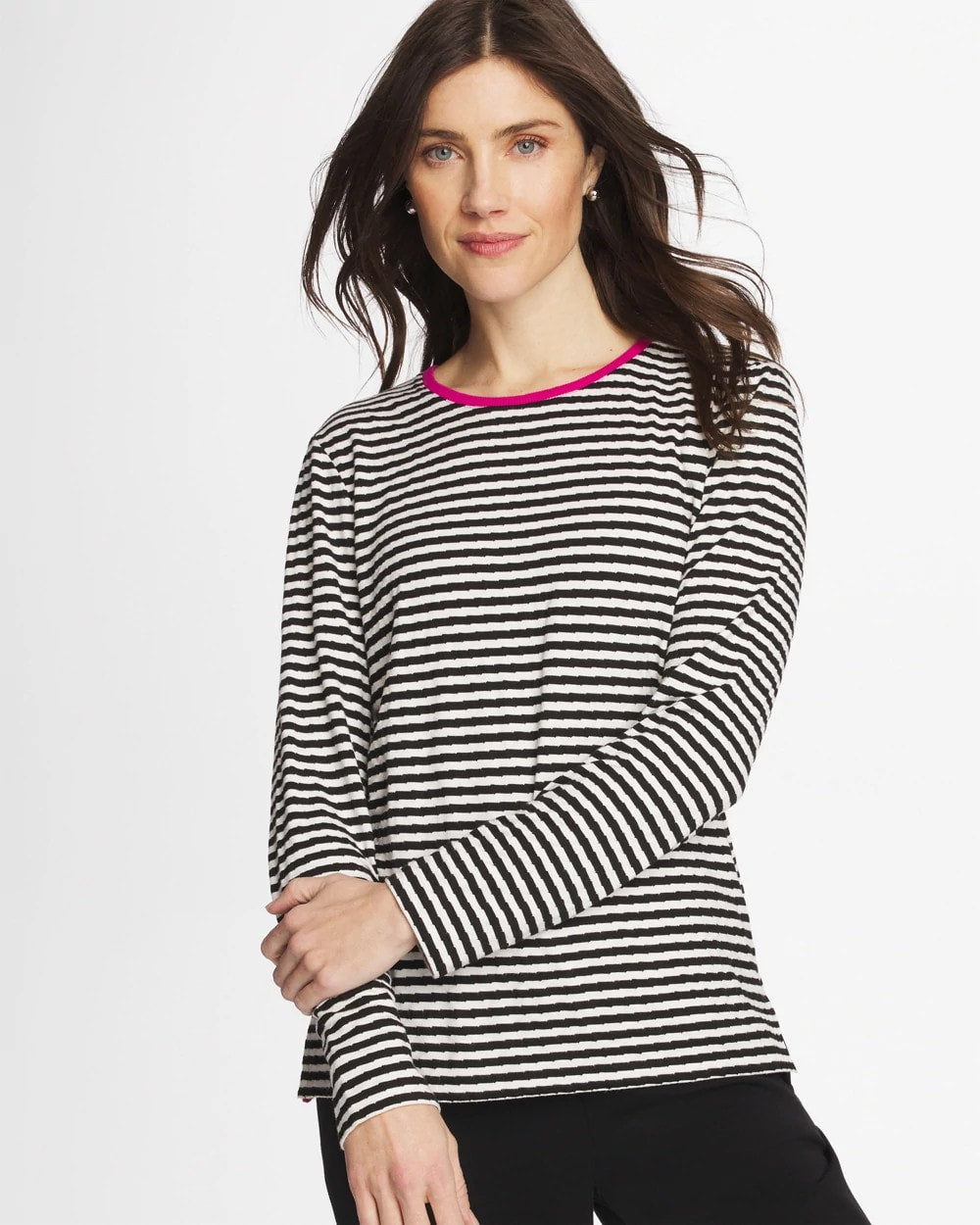 Chico's New | Zenergy® Striped Jacquard Contrast Pullover Top