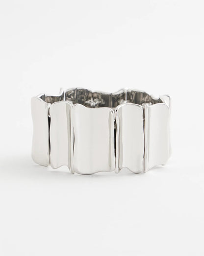Chico's New | Silvertone Wave Stretch Cuff Bracelet