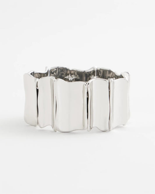 Chico's New | Silvertone Wave Stretch Cuff Bracelet