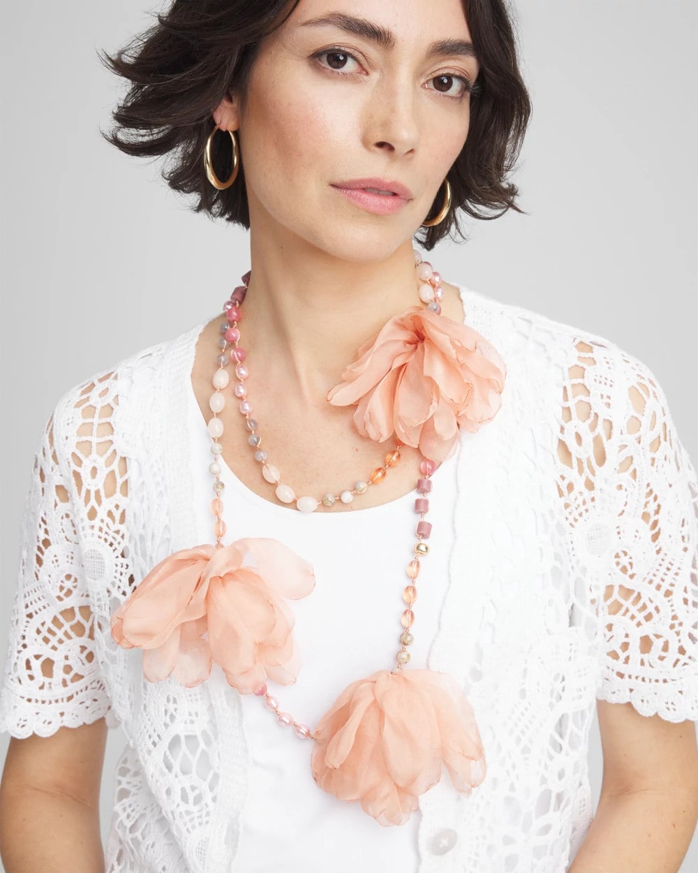 Chico's Hot Sale | Pink Floral Aventurine Long Single Necklace