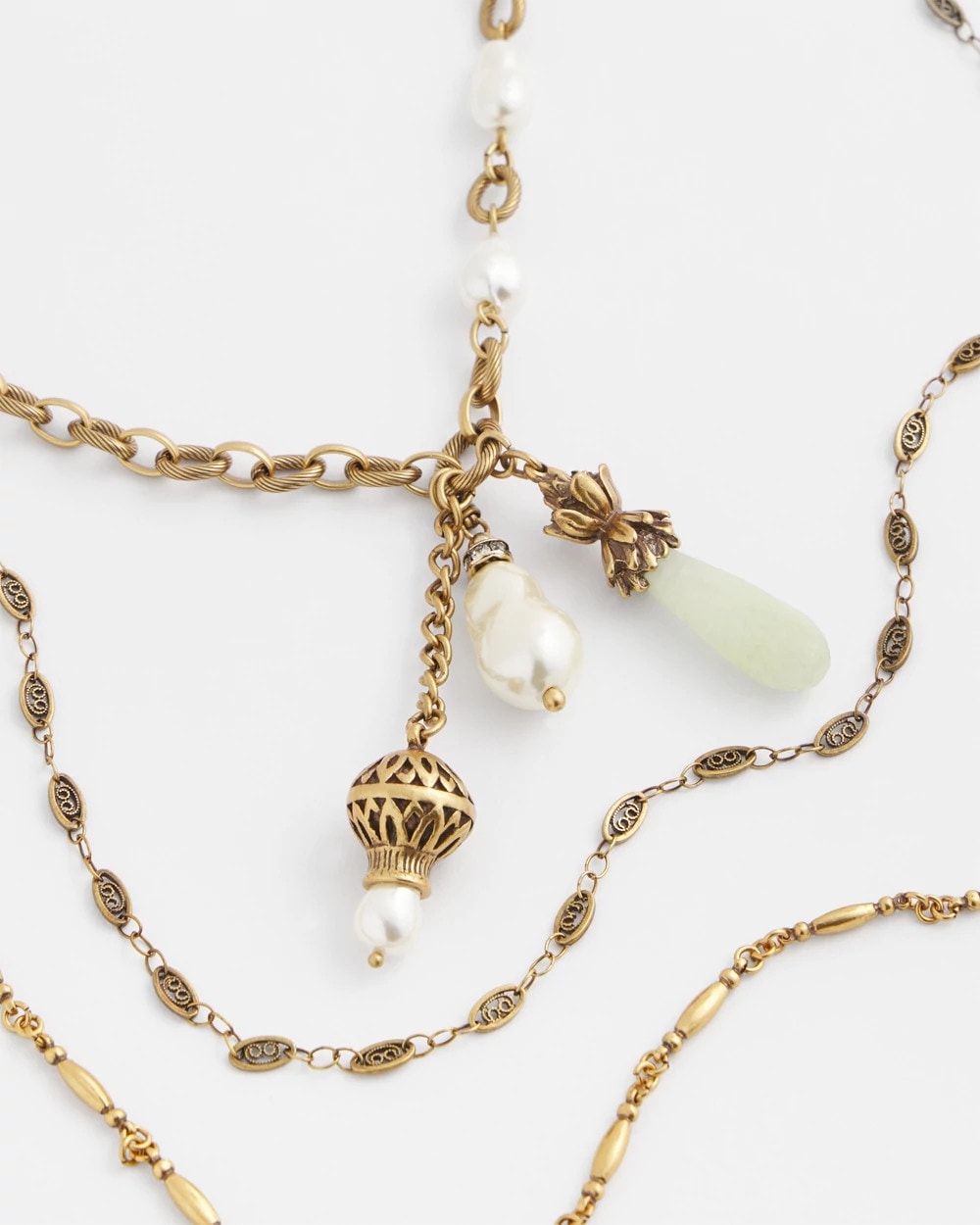 Chico's Deals | Convertible Multi-Strand Jade & Faux Pearl Charm Necklace