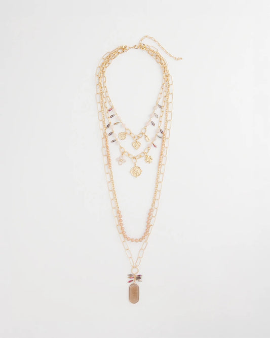Chico's Everyday | Convertible Pink & Gold Beaded Necklace