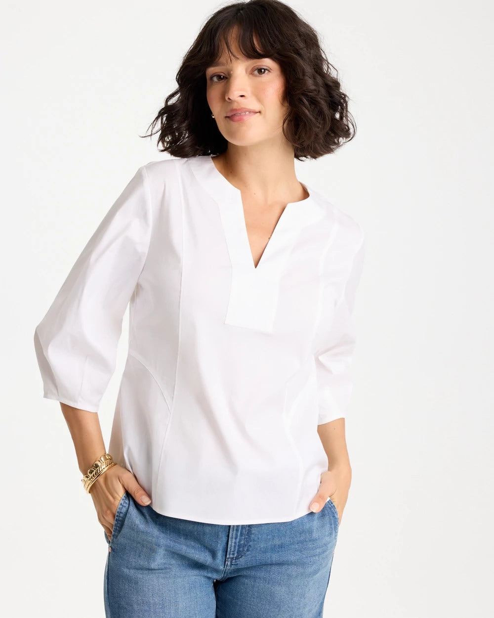 Chico's Top Pick | Poplin Cotton 3/4 Sleeve Popover