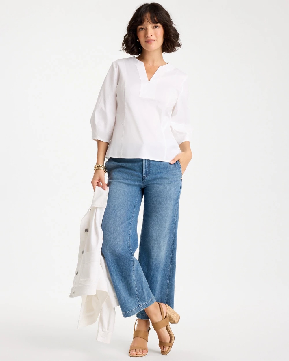 Chico's Top Pick | Poplin Cotton 3/4 Sleeve Popover