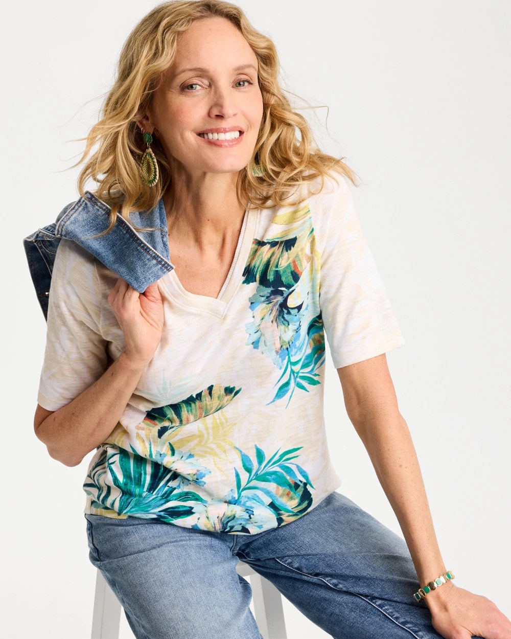 Chico's Essential | Printed Cotton Slub V-Neck Tee
