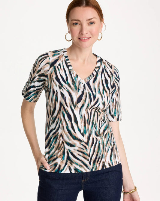 Chico's Signature | Animal Print Pima Elbow-Sleeve Tee