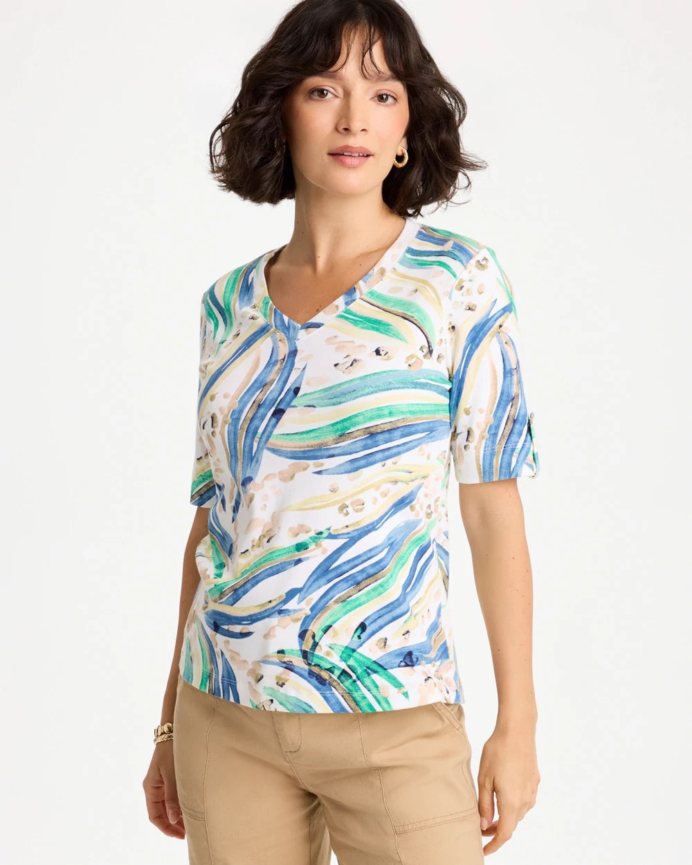 Chico's Premium | Printed Pima Elbow-Sleeve Tee