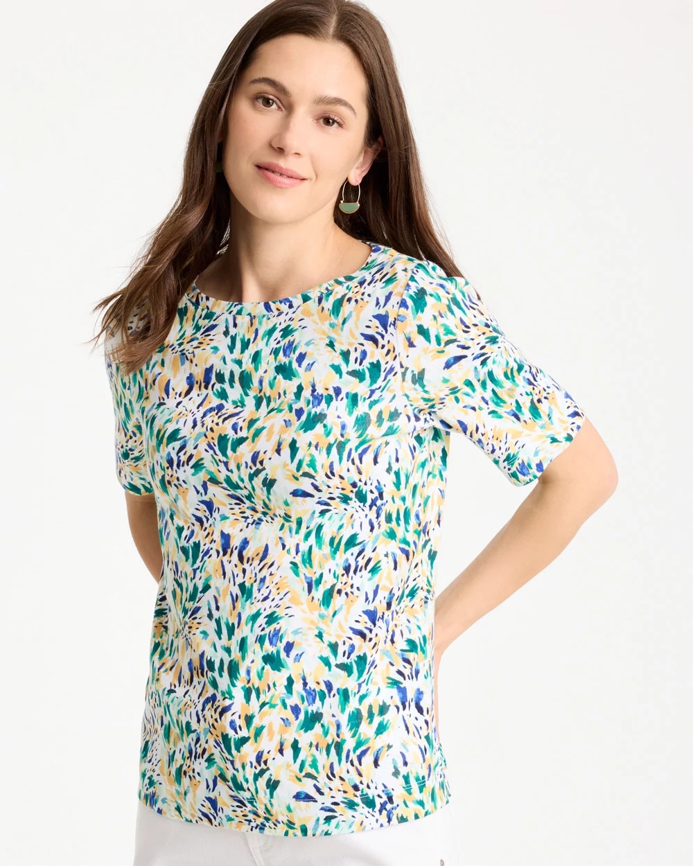 Chico's New | Leafy Swamp Pima Elbow Sleeve Tee