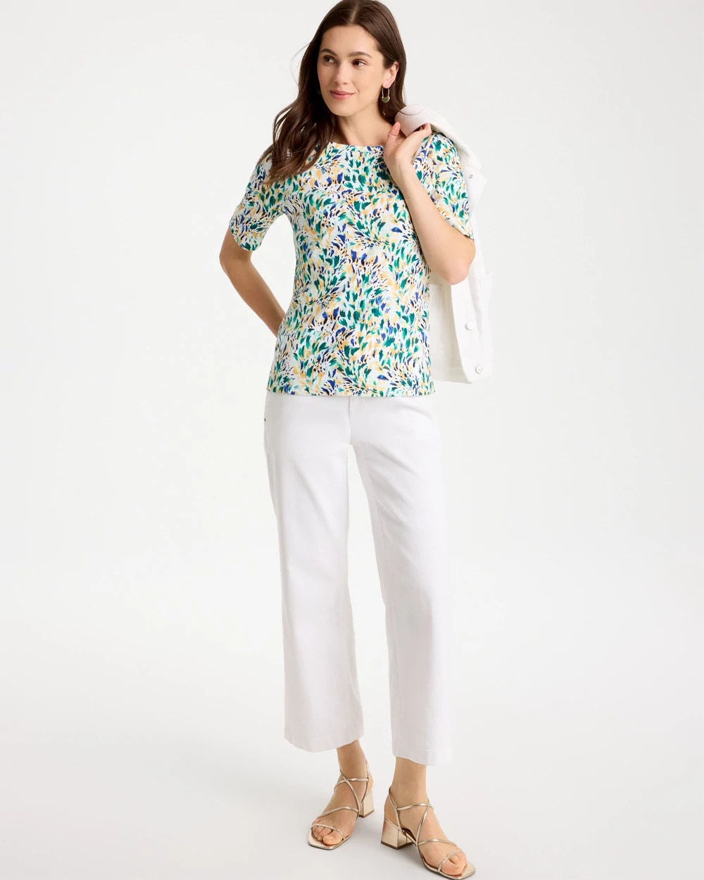 Chico's New | Leafy Swamp Pima Elbow Sleeve Tee