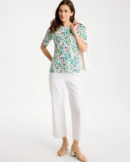 Chico's New | Leafy Swamp Pima Elbow Sleeve Tee