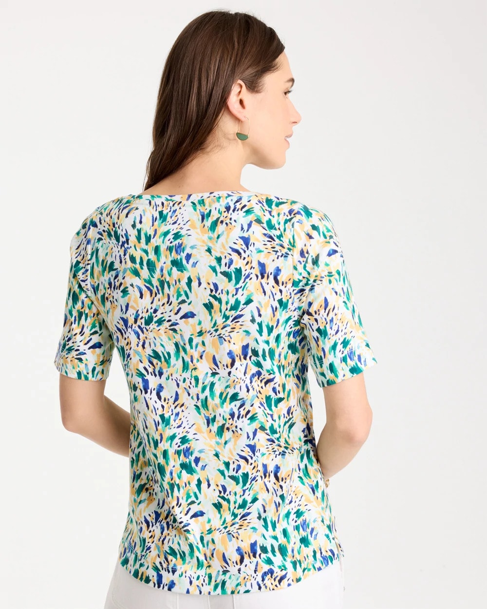 Chico's New | Leafy Swamp Pima Elbow Sleeve Tee