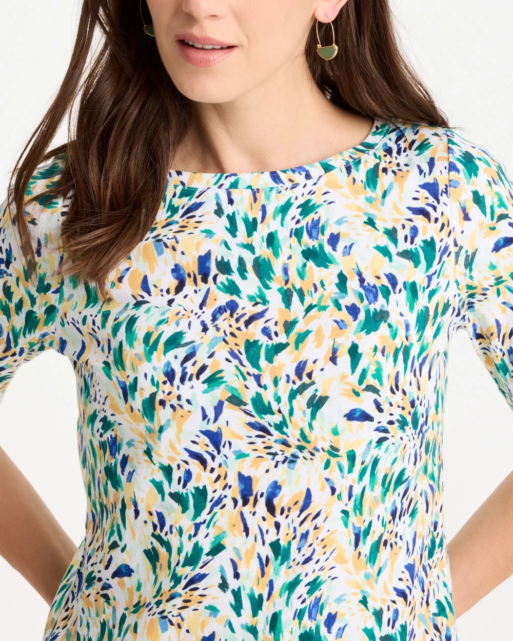 Chico's New | Leafy Swamp Pima Elbow Sleeve Tee