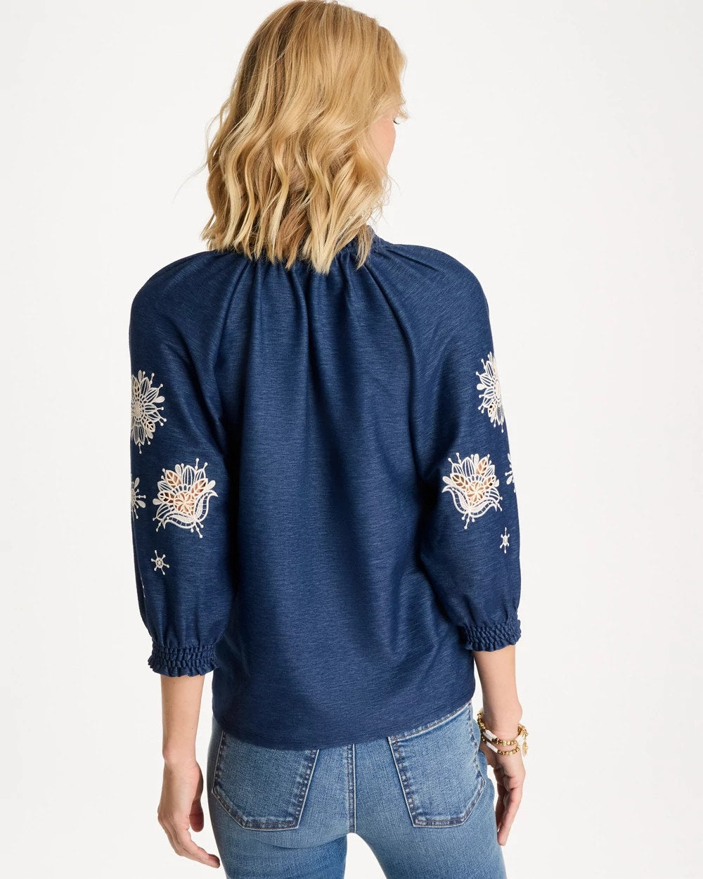 Chico's Popular | Embroidered Denim Henley Tee