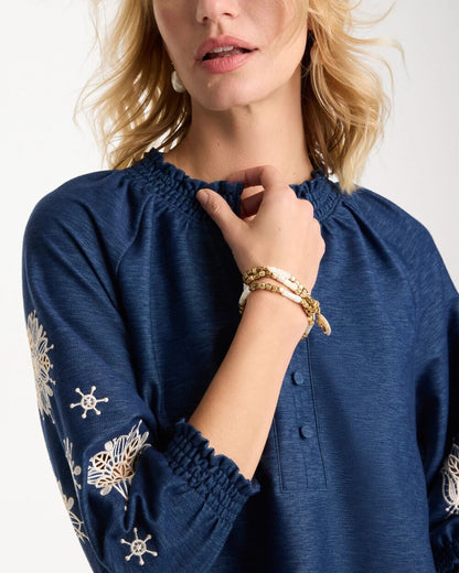 Chico's Popular | Embroidered Denim Henley Tee