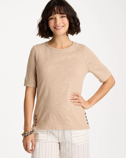 Chico's Everyday | Foil Print Cotton Slub Elbow-Sleeve Tee