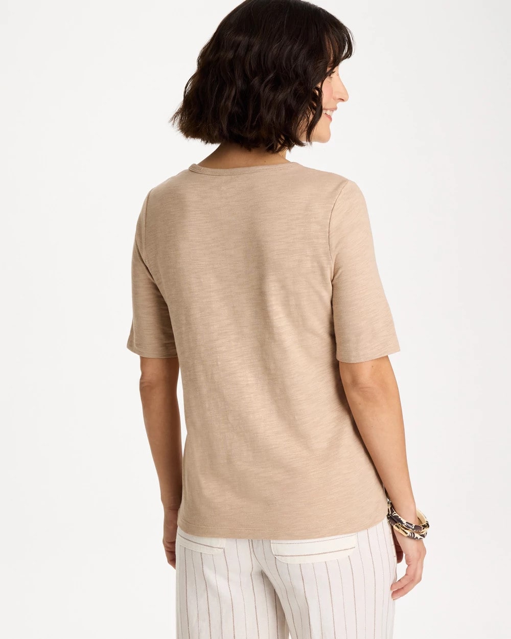 Chico's Everyday | Foil Print Cotton Slub Elbow-Sleeve Tee